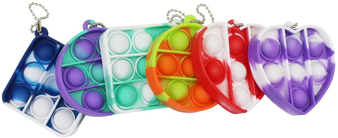 6 Pack Pocket Pop Keychains, Mini Fidgets, Variety Pack of Pop it Keychains, Perfect Pop it Party Favors, Durable Silicone, Bubble pop Keychain, Assorted Shapes and Colors
