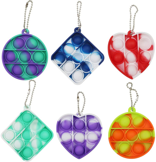 6 Pack Pocket Pop Keychains, Mini Fidgets, Variety Pack of Pop it Keychains, Perfect Pop it Party Favors, Durable Silicone, Bubble pop Keychain, Assorted Shapes and Colors